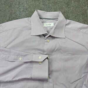 Eton Dress Shirt Men 44 17.5" Purple White Striped Long Sleeve Contemporary